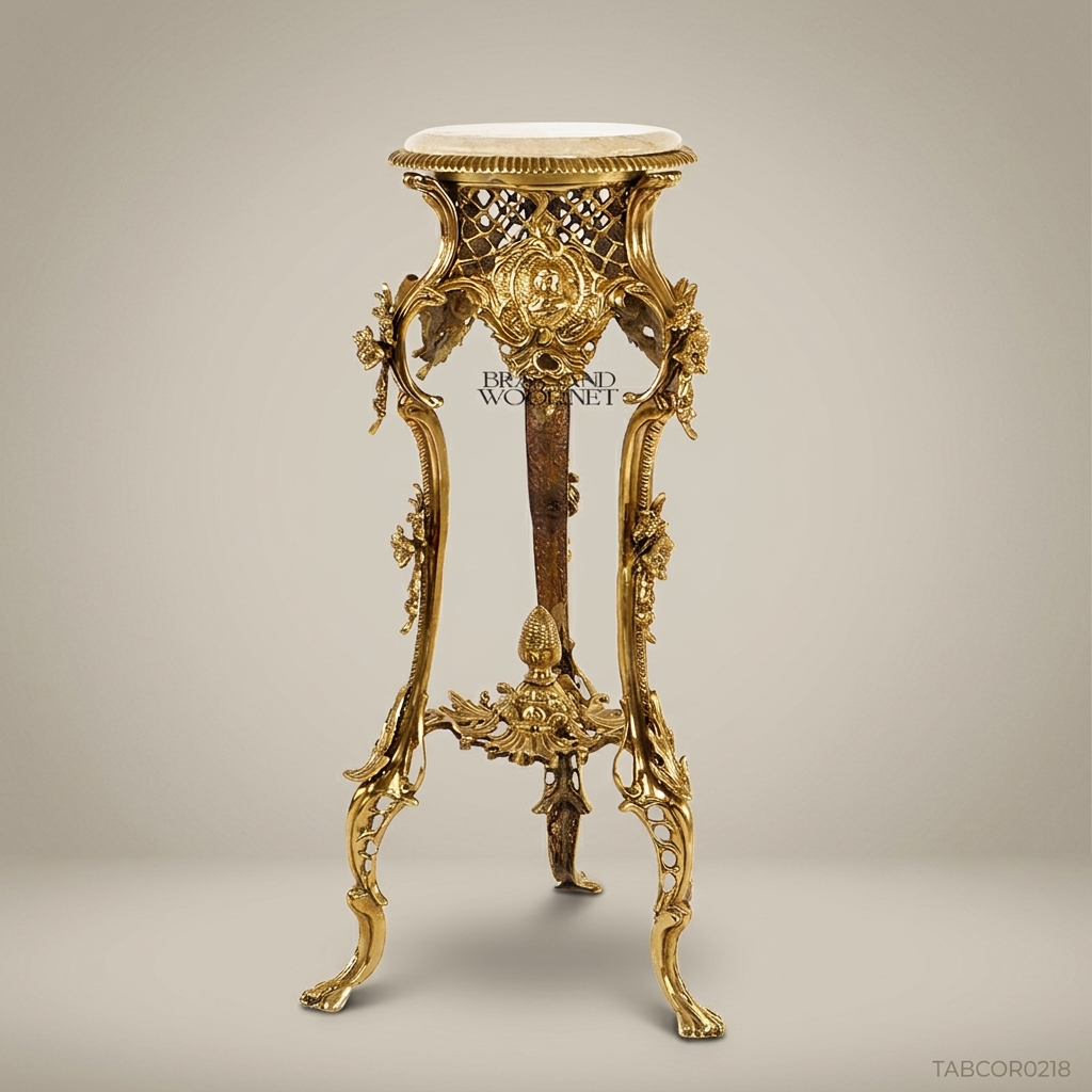Rococo Salon Corner Table with Gilded Brass Frame & Marble Top