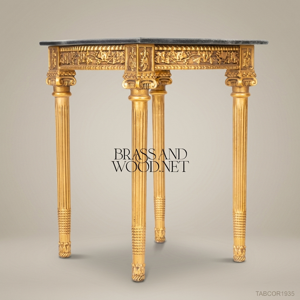 Louis XVI Gilded Wood Corner Table with Black Marble Top
