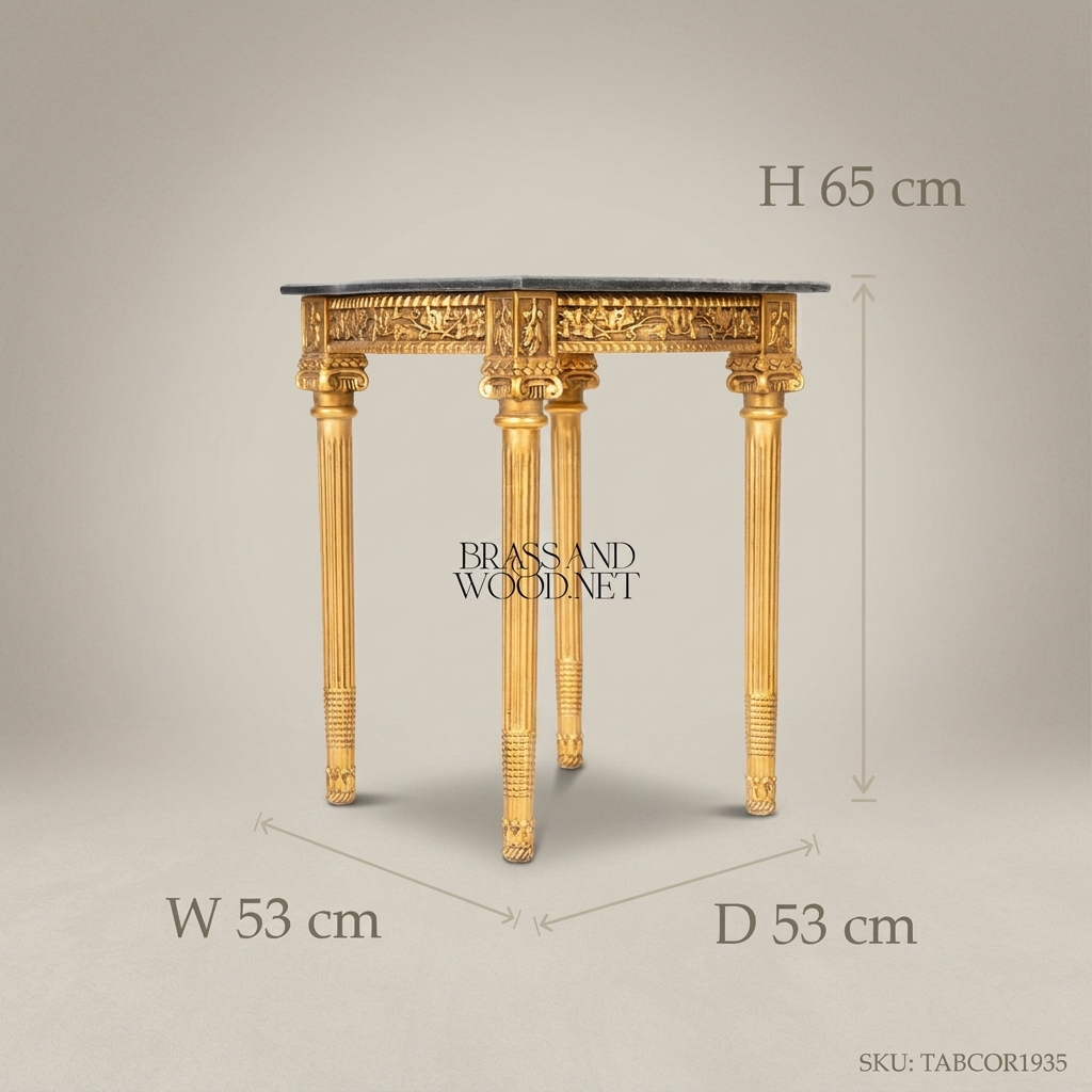 Louis XVI Gilded Wood Corner Table with Black Marble Top