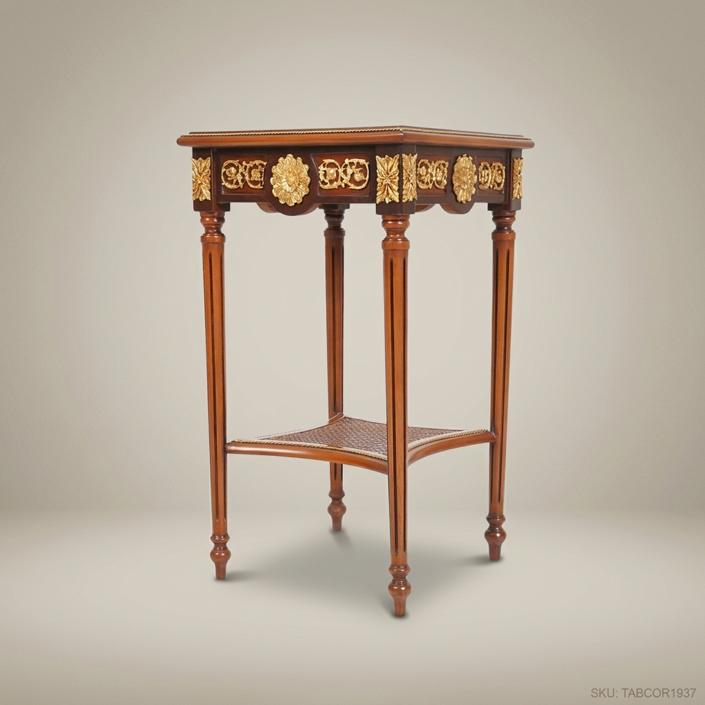 Louis XVI Corner Table with Marquetry Top & Gilt Brass Mounts