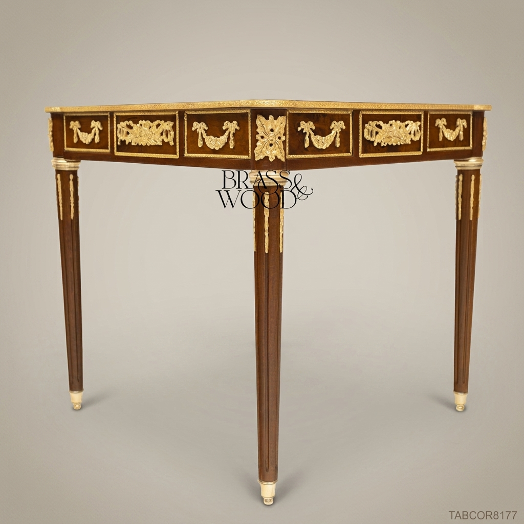 Louis XVI Square Salon Corner Table with Marquetry Top & Gilt Bronze Mounts