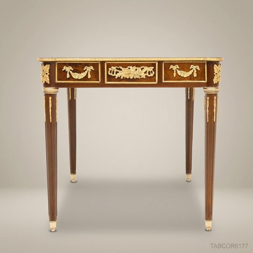 Louis XVI Square Salon Corner Table with Marquetry Top & Gilt Bronze Mounts
