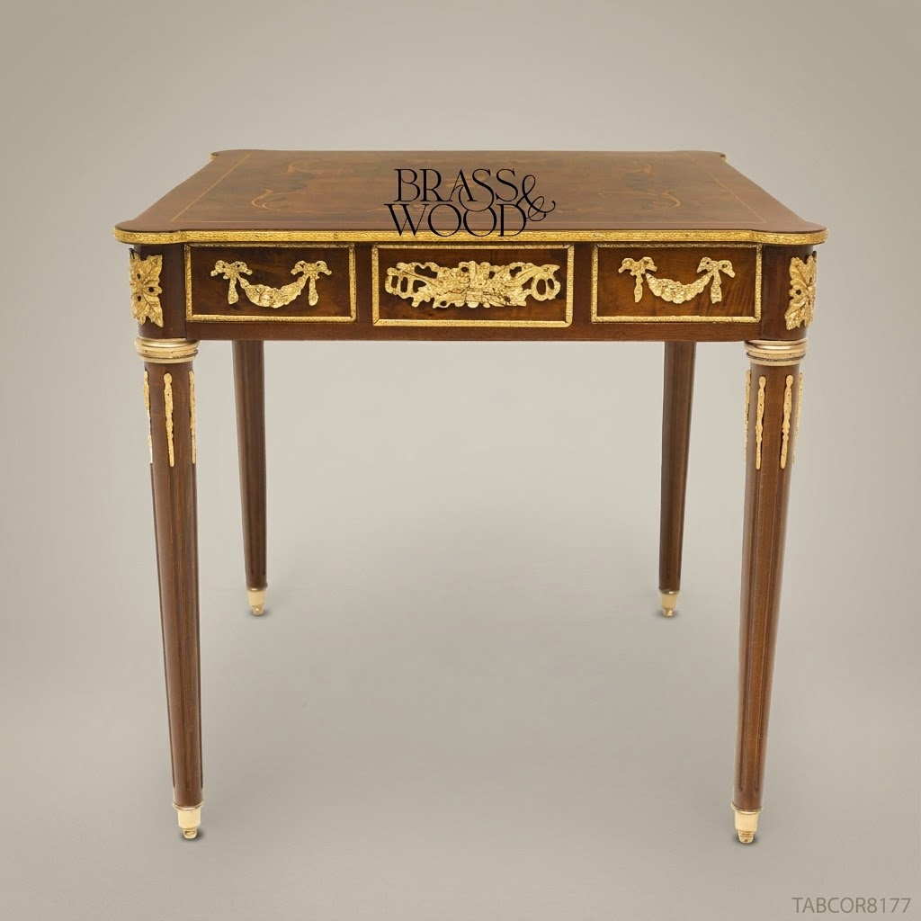 Louis XVI Square Salon Corner Table with Marquetry Top & Gilt Bronze Mounts
