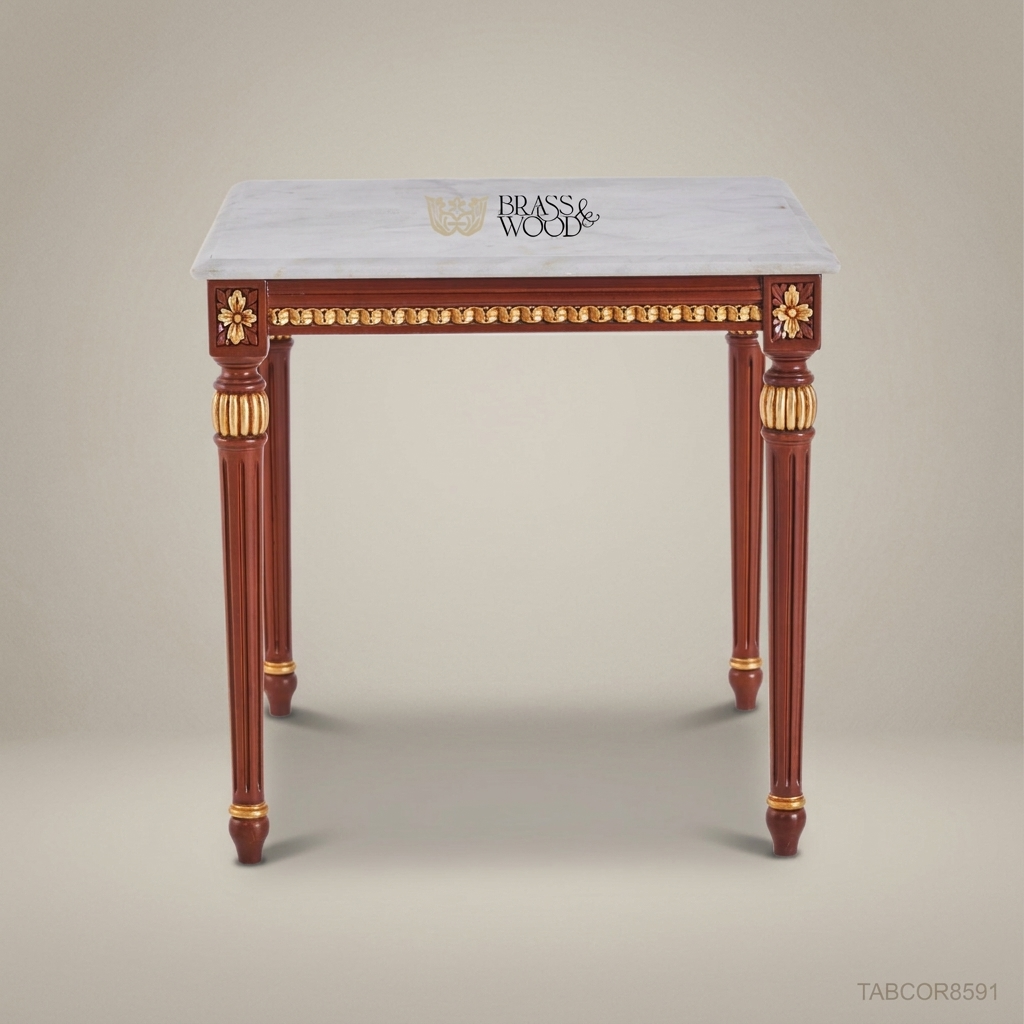Louis XVI Salon Corner Table with Marble Top & Gilt Wood Carvings