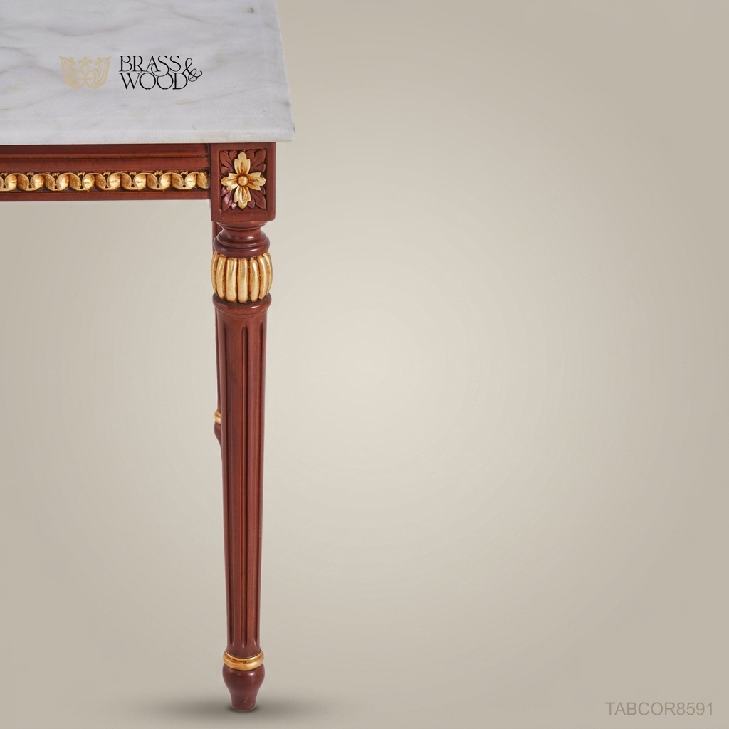 Louis XVI Salon Corner Table with Marble Top & Gilt Wood Carvings