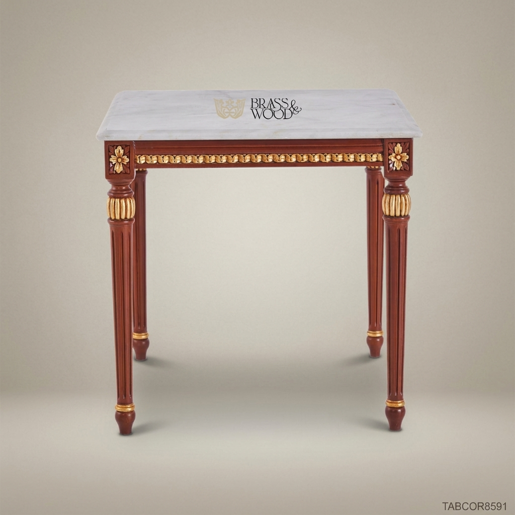 Louis XVI Salon Corner Table with Marble Top & Gilt Wood Carvings
