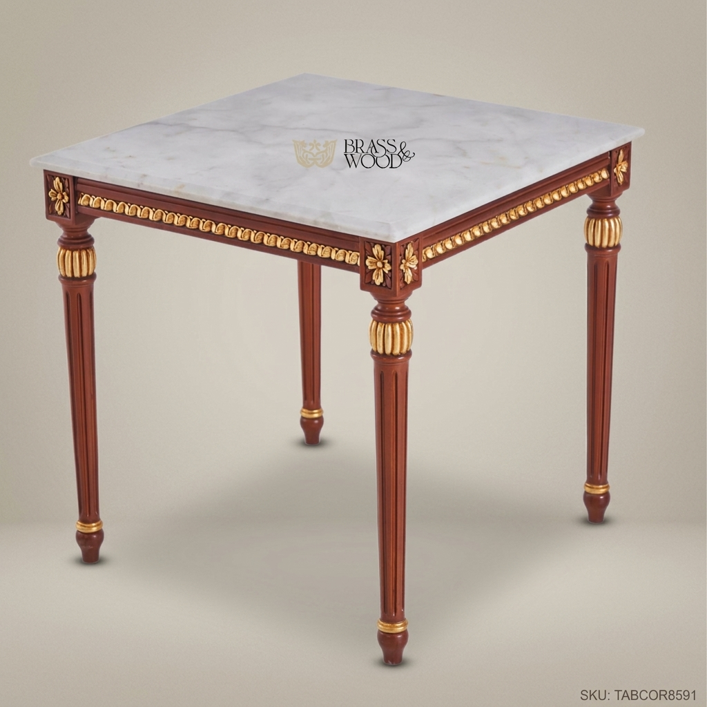 Louis XVI Salon Corner Table with Marble Top & Gilt Wood Carvings