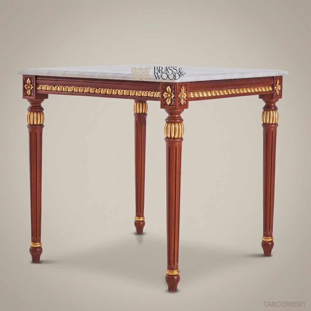 Louis XVI Salon Corner Table with Marble Top & Gilt Wood Carvings