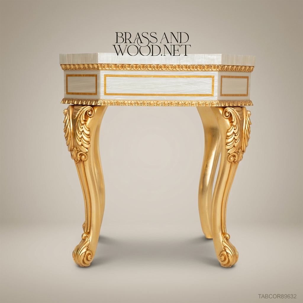 Louis XV Rococo Octagonal Corner Table with Inlaid Top & Gold Leaf Legs