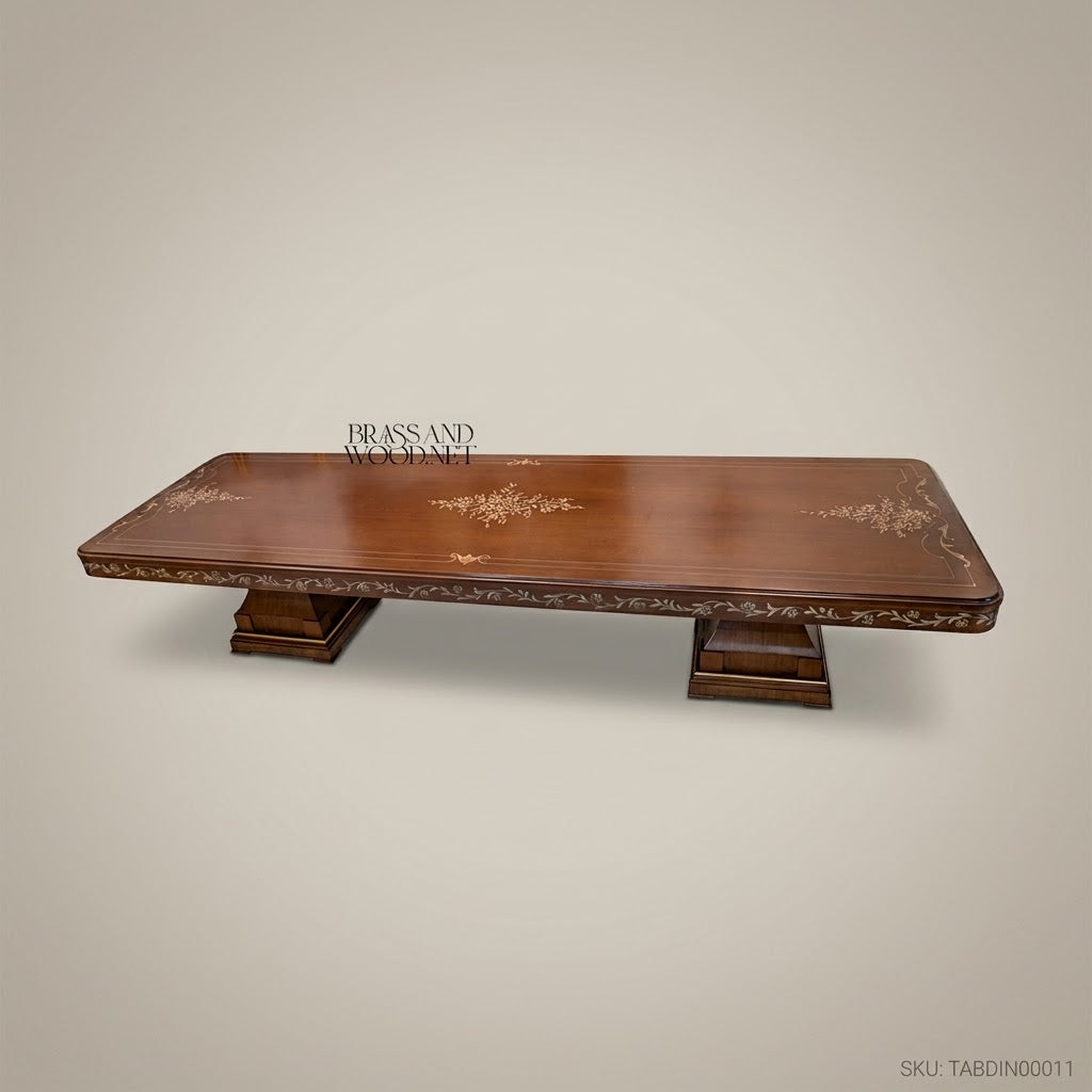 Marquetry Inlay Mahogany Dining Table — 10 Persons