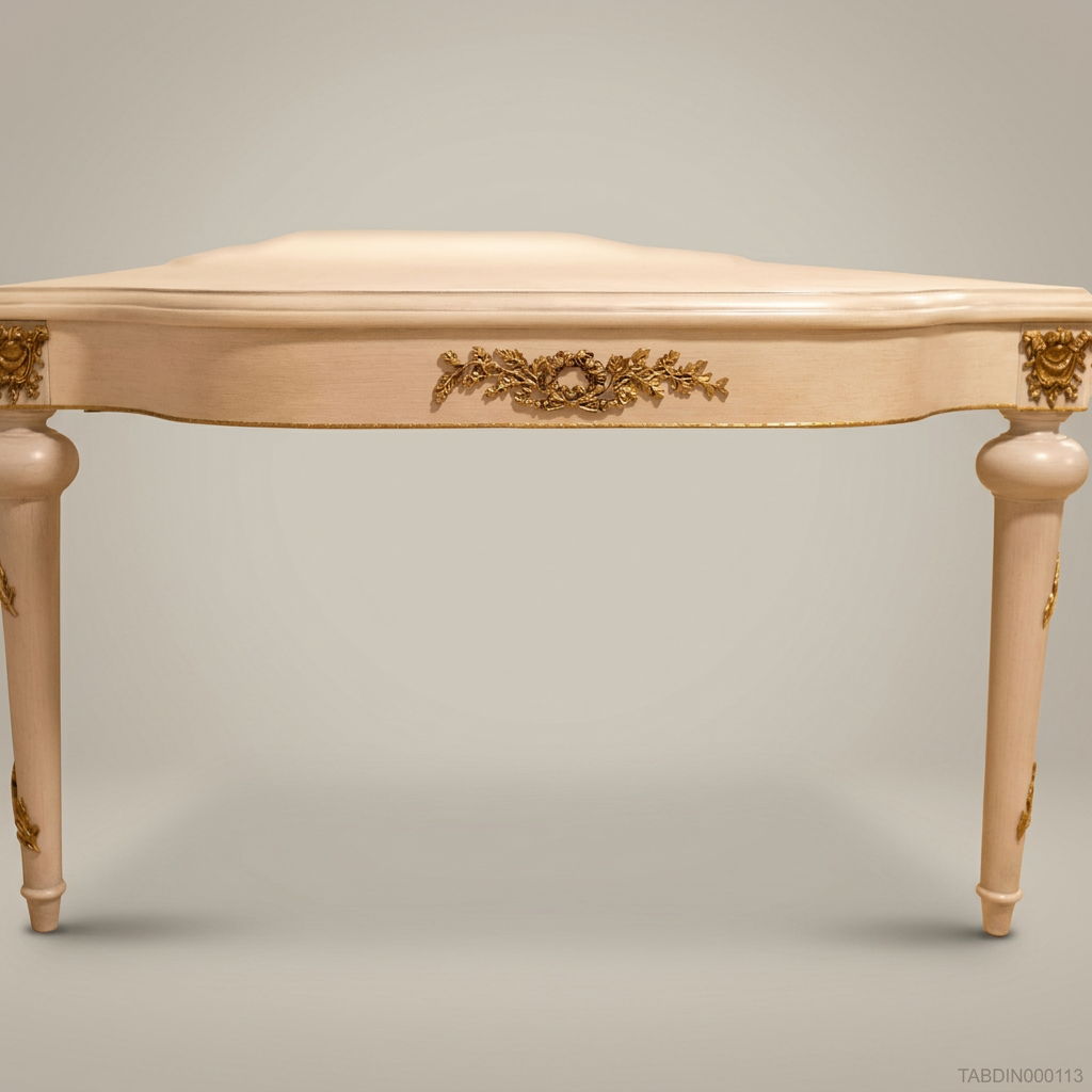 Brass & Wood Louis XVI Hand-Painted Ivory Dining Table — 18 Persons