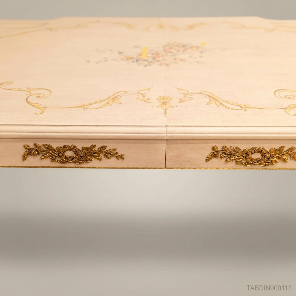 Brass & Wood Louis XVI Hand-Painted Ivory Dining Table