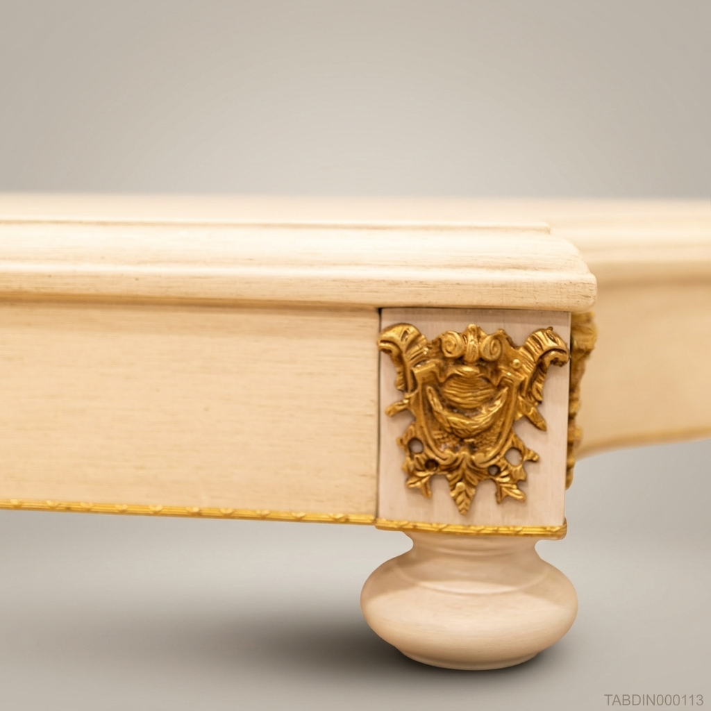 Brass & Wood Louis XVI Hand-Painted Ivory Dining Table
