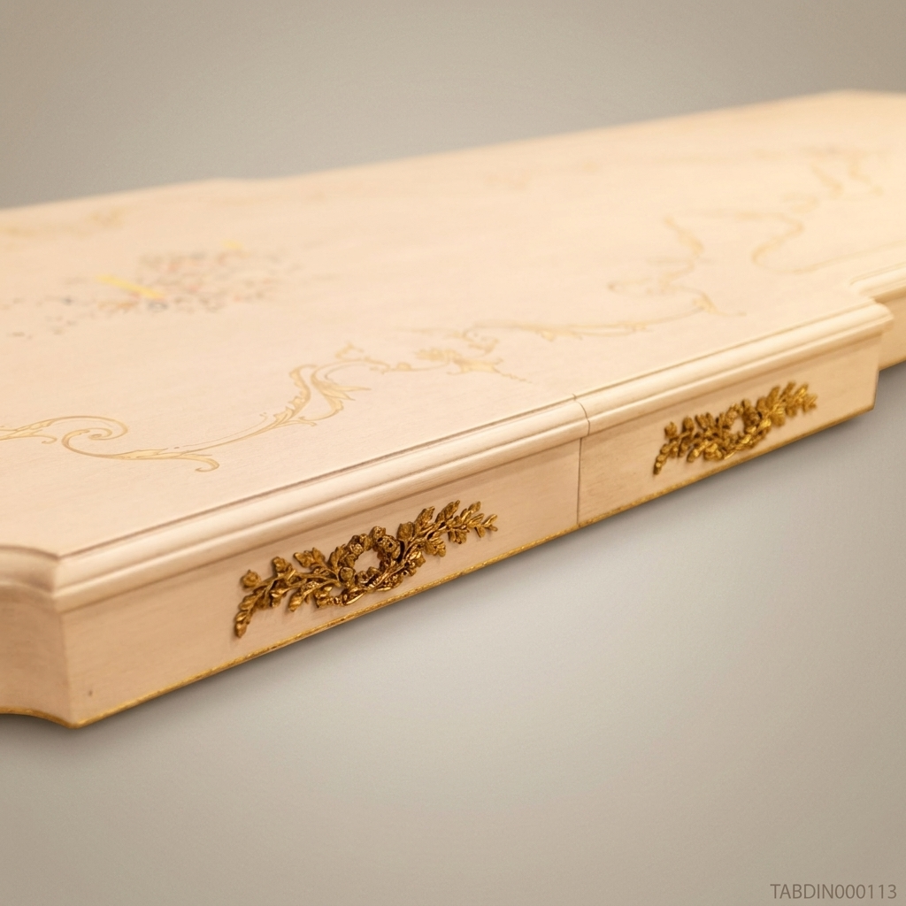 Brass & Wood Louis XVI Hand-Painted Ivory Dining Table — 6 Persons