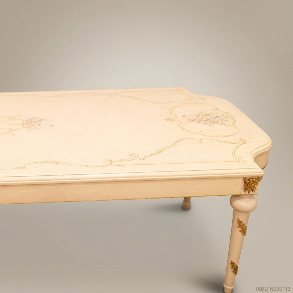 Brass & Wood Louis XVI Hand-Painted Ivory Dining Table — 6 Persons