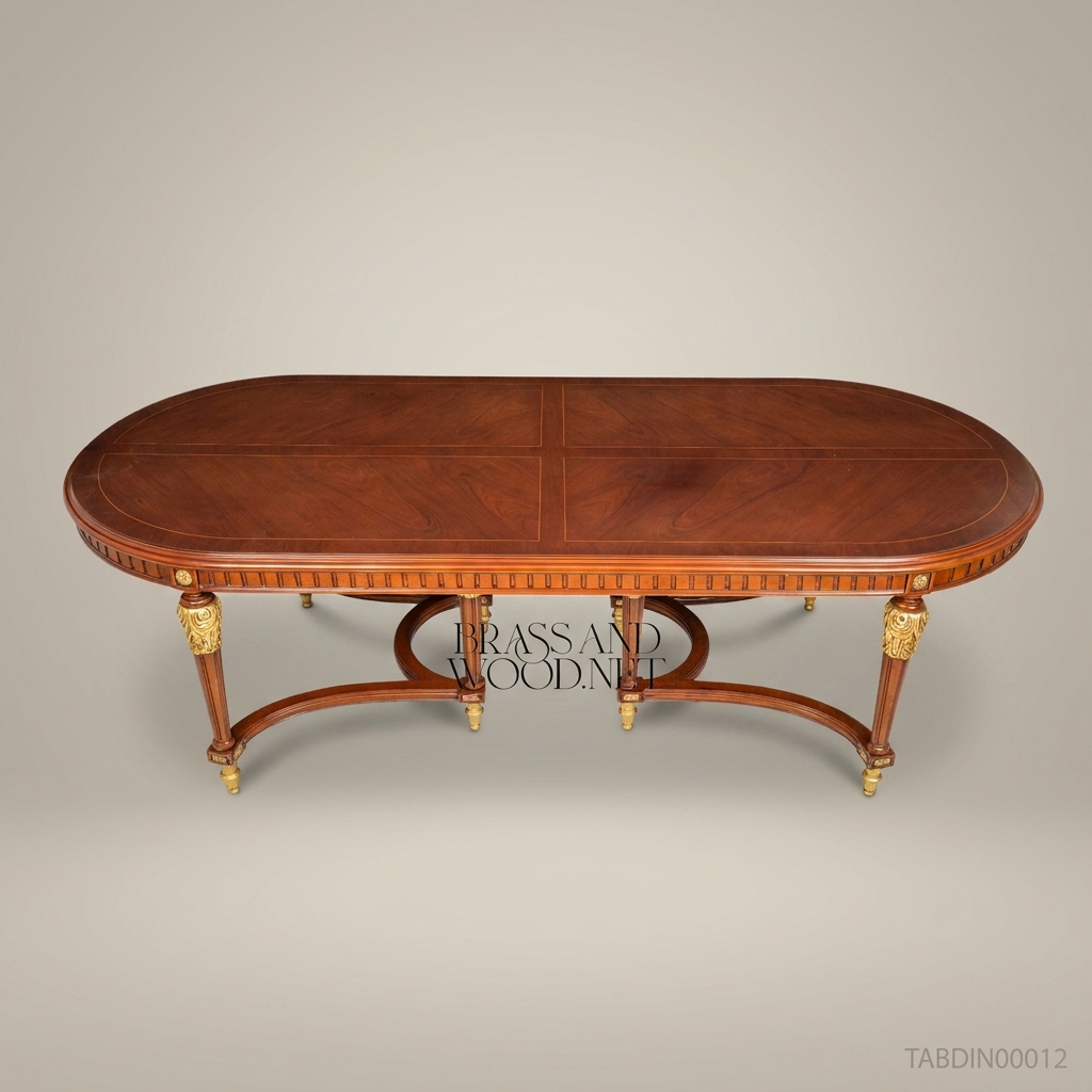 Brass & Wood Louis XVI Oval Dining Table with Gilt Brass Mounts — 18 Persons