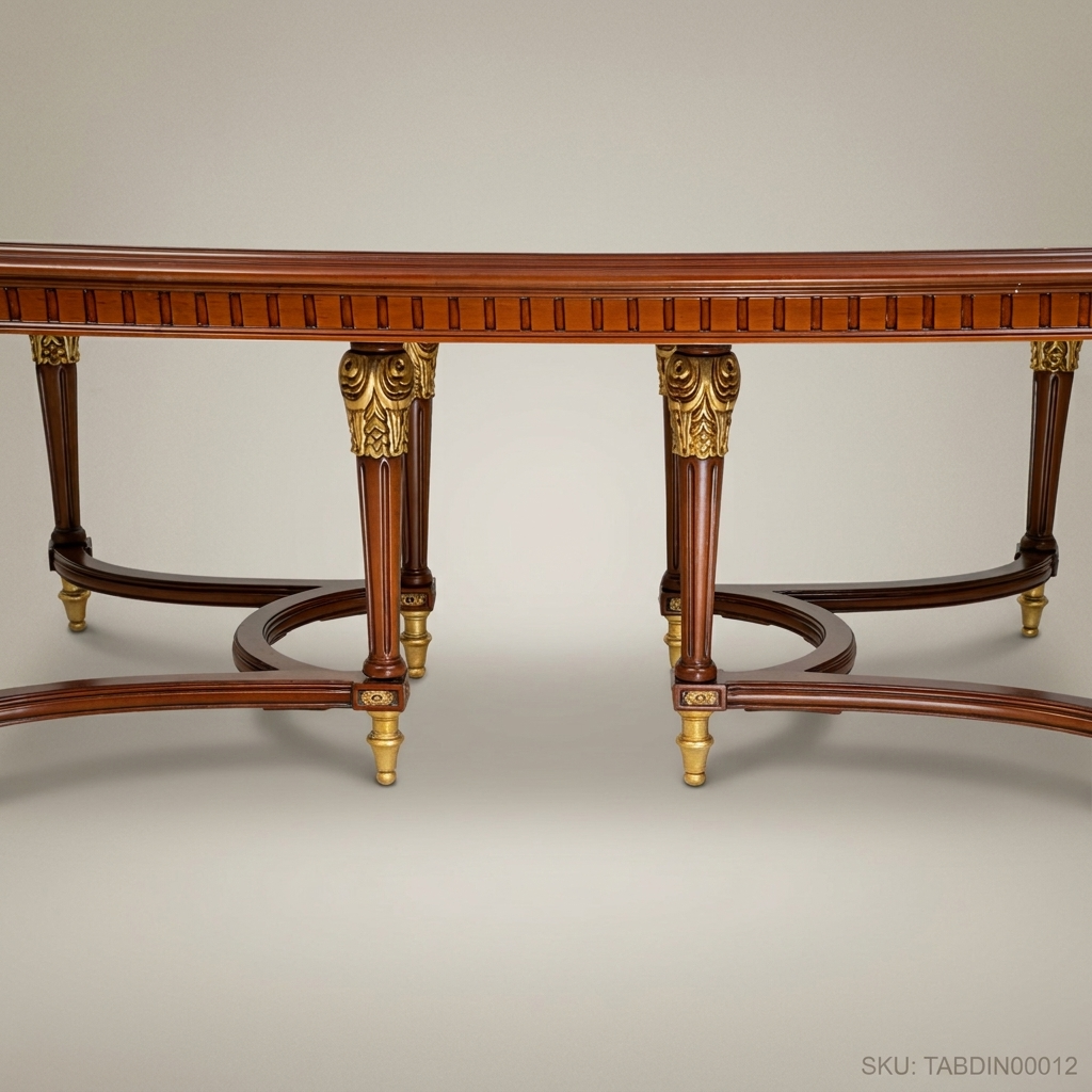 Brass & Wood Louis XVI Oval Dining Table with Gilt Brass Mounts — 20 Persons