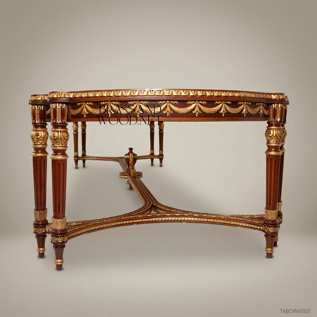 Brass & Wood Louis XVI Grand Dining Table