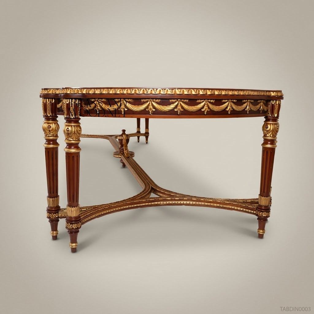 Brass & Wood Louis XVI Grand Dining Table — 10 Persons