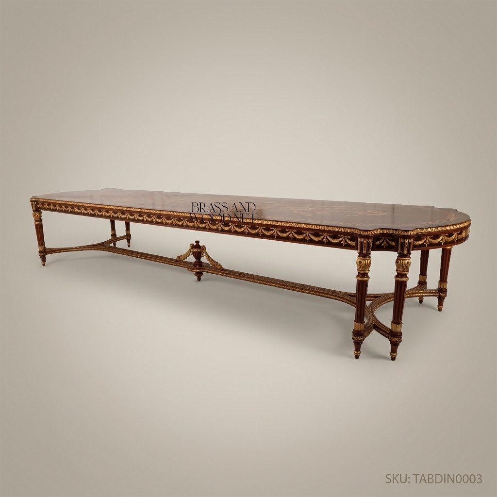 Brass & Wood Louis XVI Grand Dining Table — 10 Persons