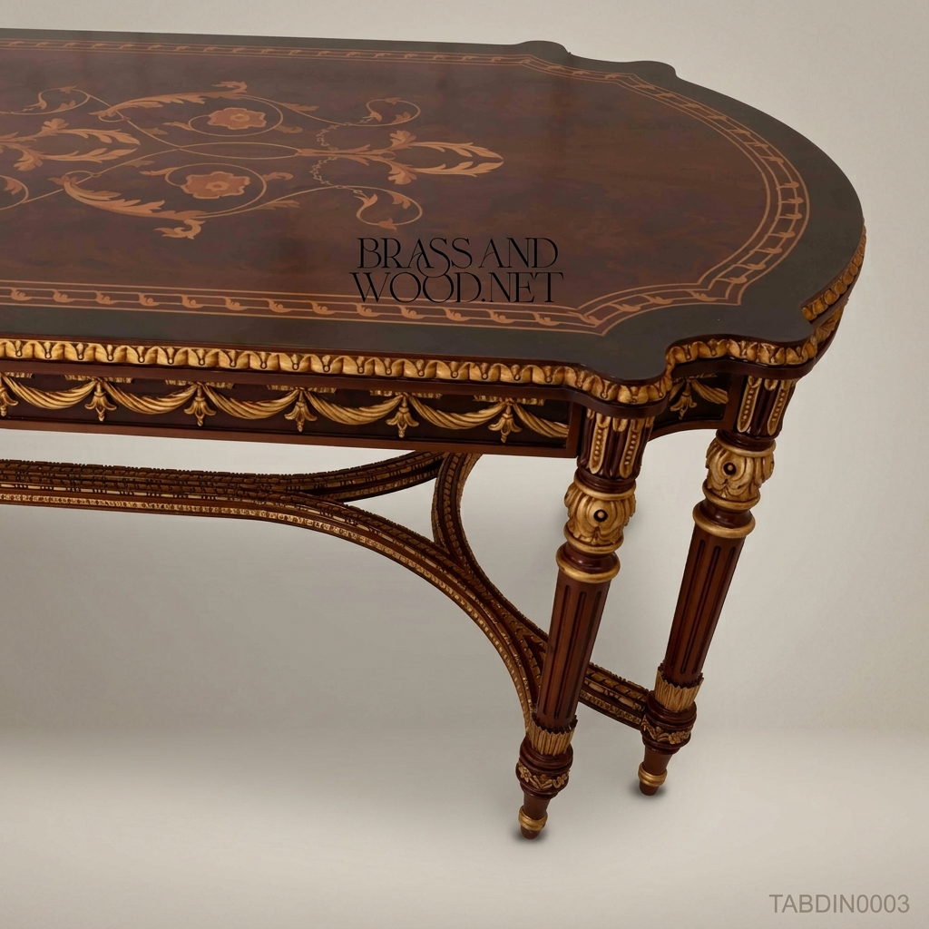 Brass & Wood Louis XVI Grand Dining Table — 14 Persons