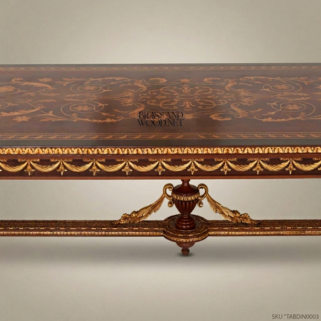 Brass & Wood Louis XVI Grand Dining Table — 20 Persons