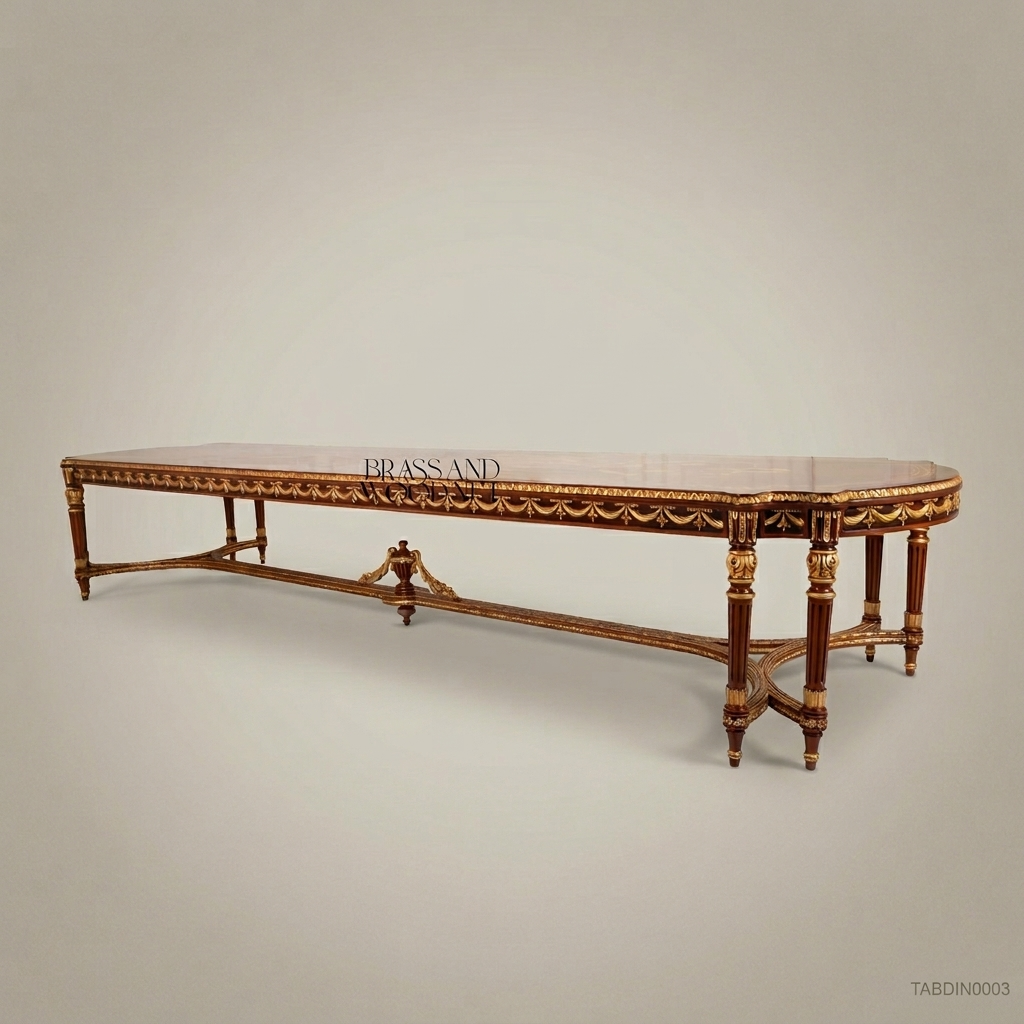 Brass & Wood Louis XVI Grand Dining Table — 8 Persons