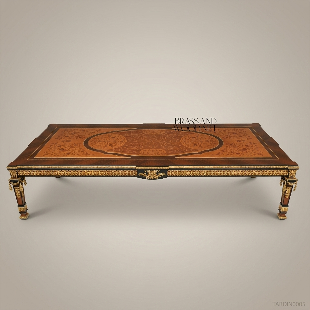 Brass & Wood Empire Marquetry Gilt-Bronze Dining Table — 32 Persons