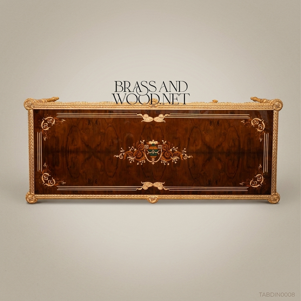 Brass & Wood Neoclassical Gilded Marquetry Dining Table — 6 Persons
