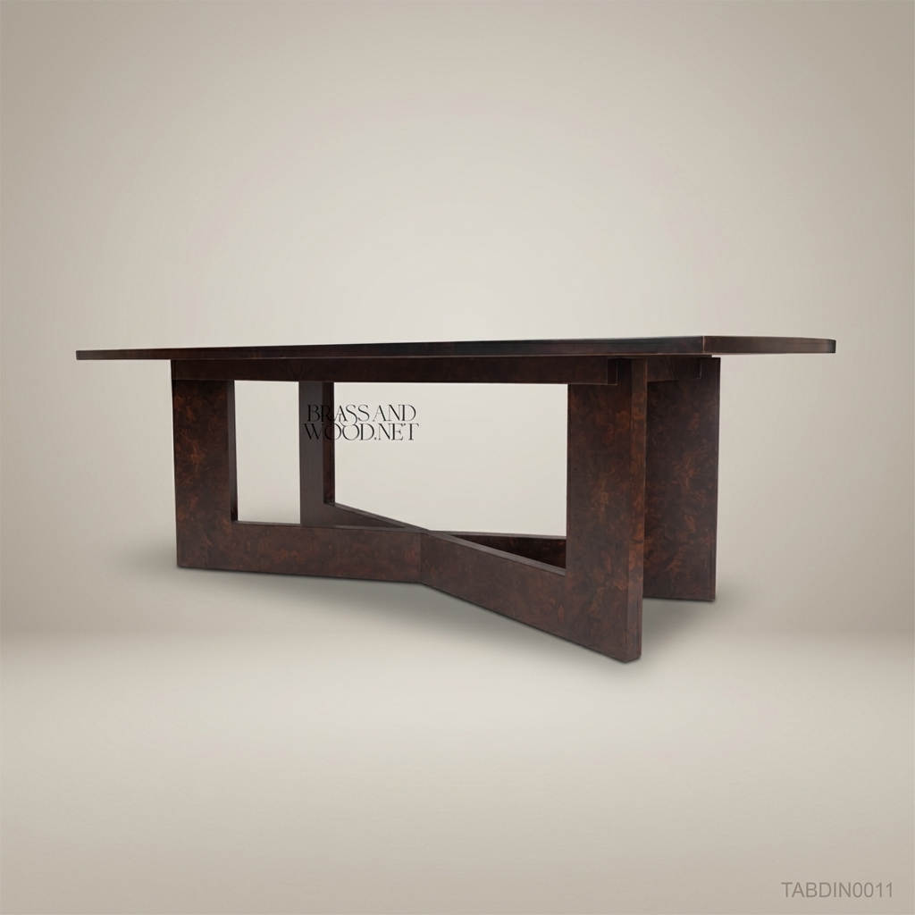 Brass & Wood Marquetry Art Dining Table — 18 Persons