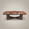 Brass & Wood Marquetry Art Dining Table — 6 Persons