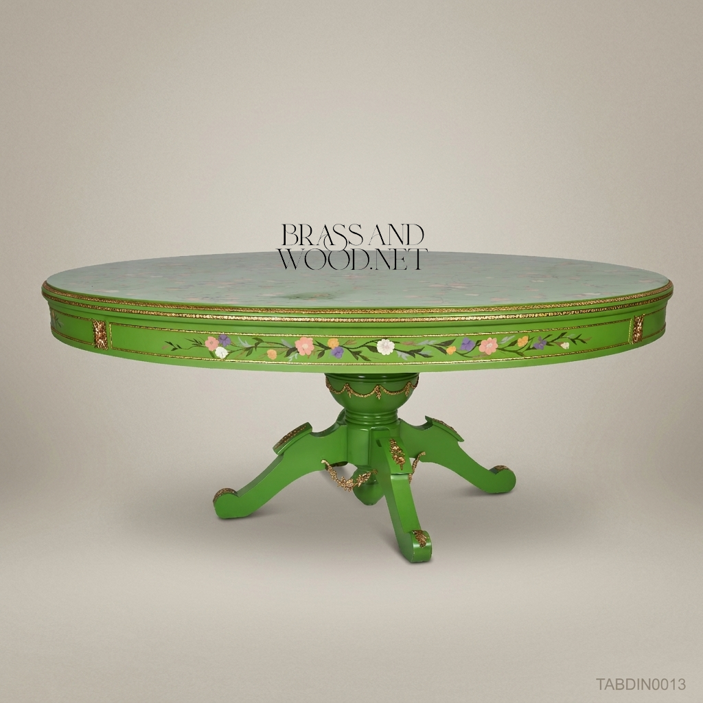 Verdant Floral Hand-Painted Round Dining Table — 10 Persons