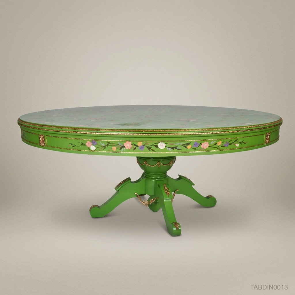 Verdant Floral Hand-Painted Round Dining Table — 12 Persons
