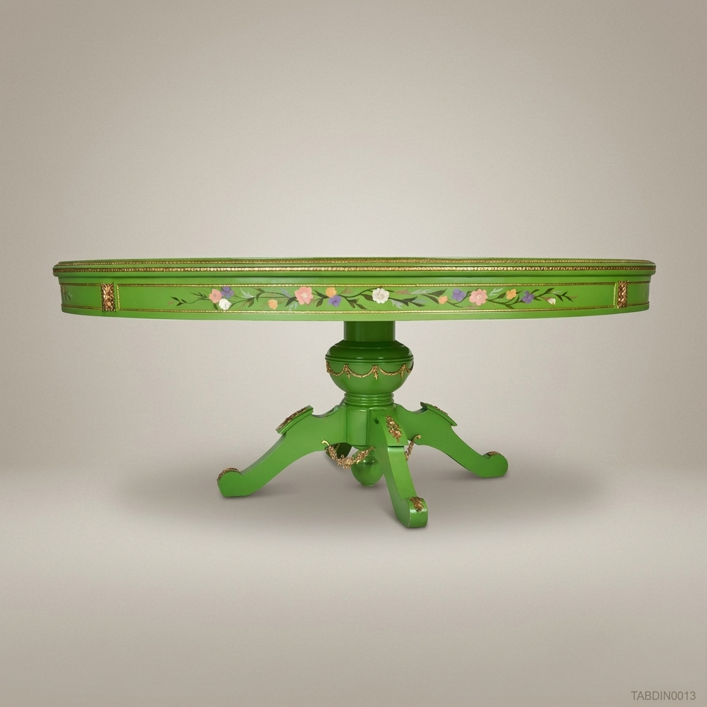 Verdant Floral Hand-Painted Round Dining Table — 18 Persons