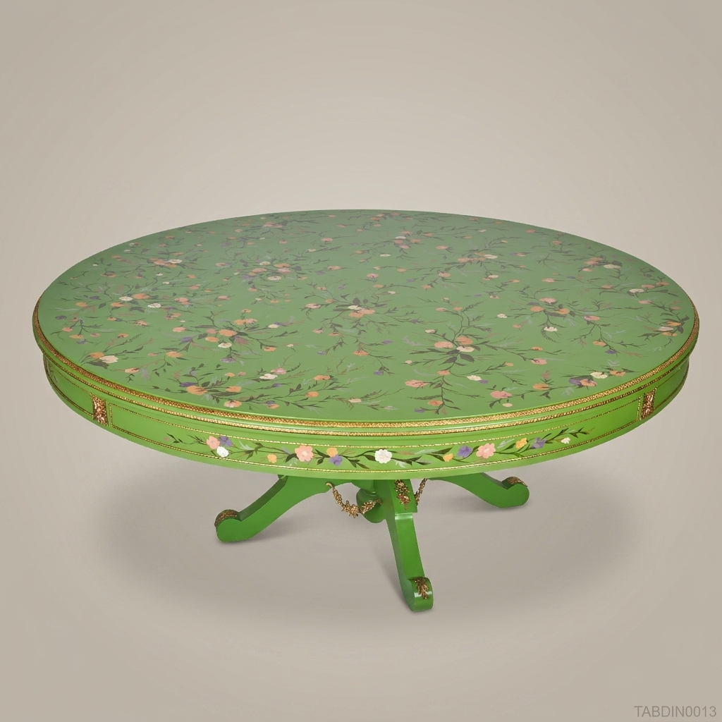 Verdant Floral Hand-Painted Round Dining Table — 26 Persons