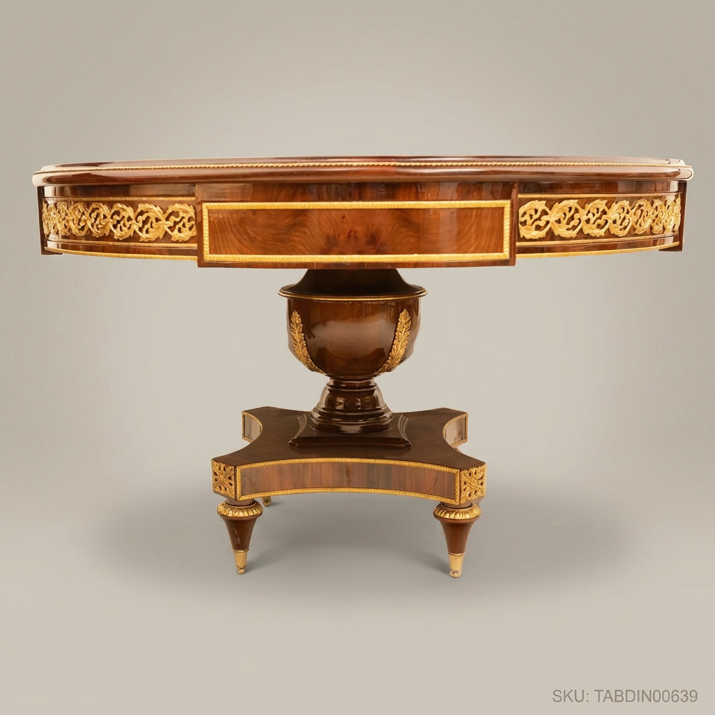Brass & Wood Empire Round Pedestal Dining Table — 20 Persons