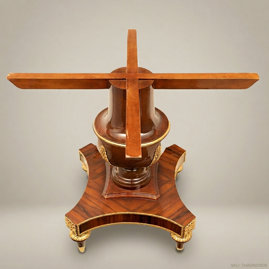 Brass & Wood Empire Round Pedestal Dining Table — 22 Persons