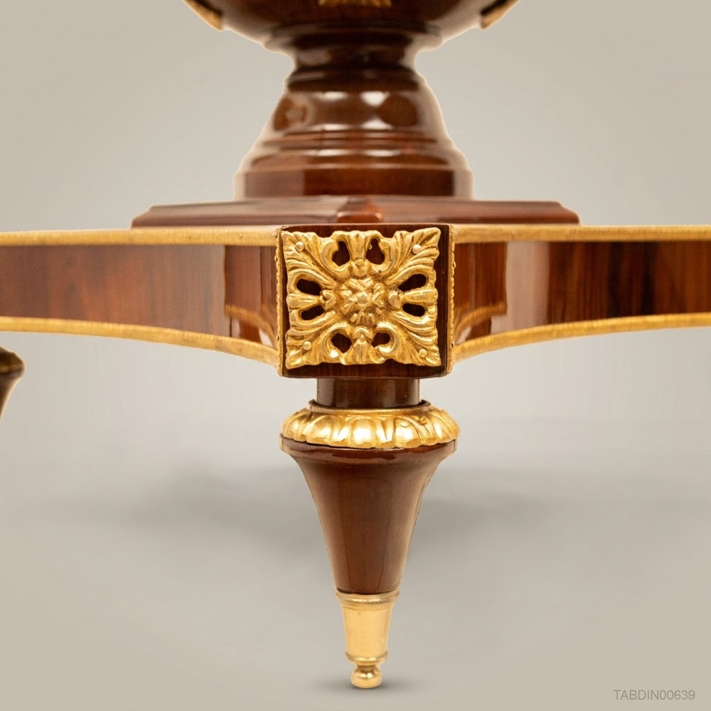 Brass & Wood Empire Round Pedestal Dining Table — 26 Persons