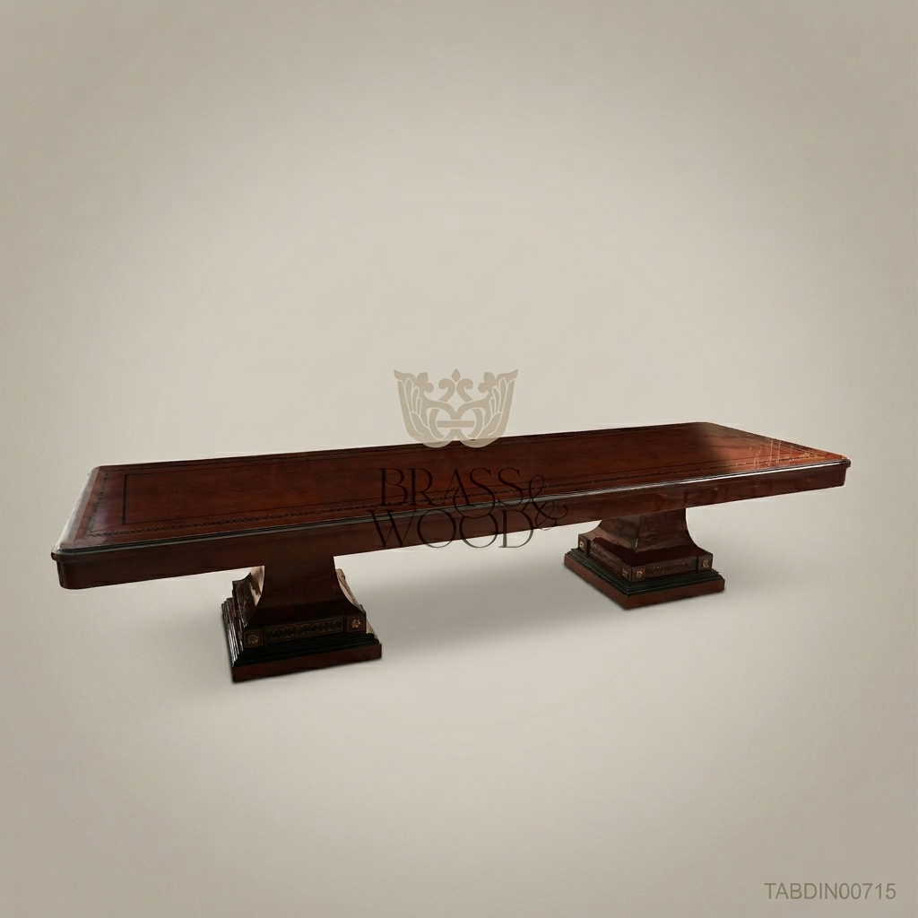 Brass & Wood Empire Double Pedestal Dining Table