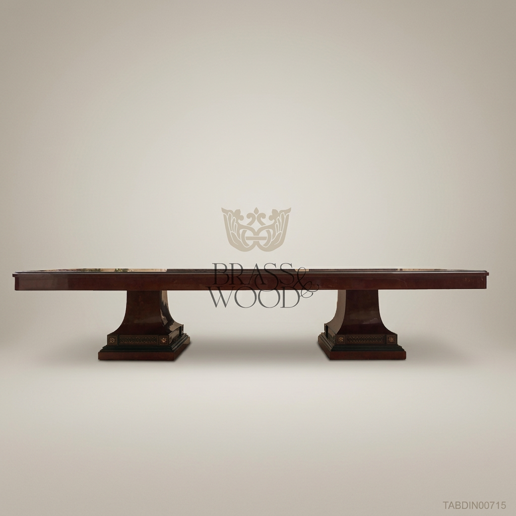 Brass & Wood Empire Double Pedestal Dining Table — 10 Persons