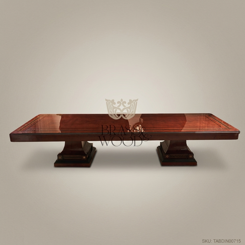 Brass & Wood Empire Double Pedestal Dining Table — 14 Persons