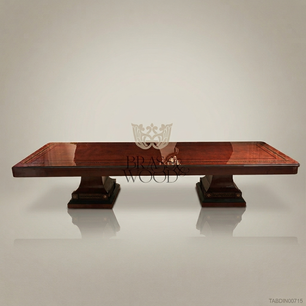 Brass & Wood Empire Double Pedestal Dining Table — 28 Persons