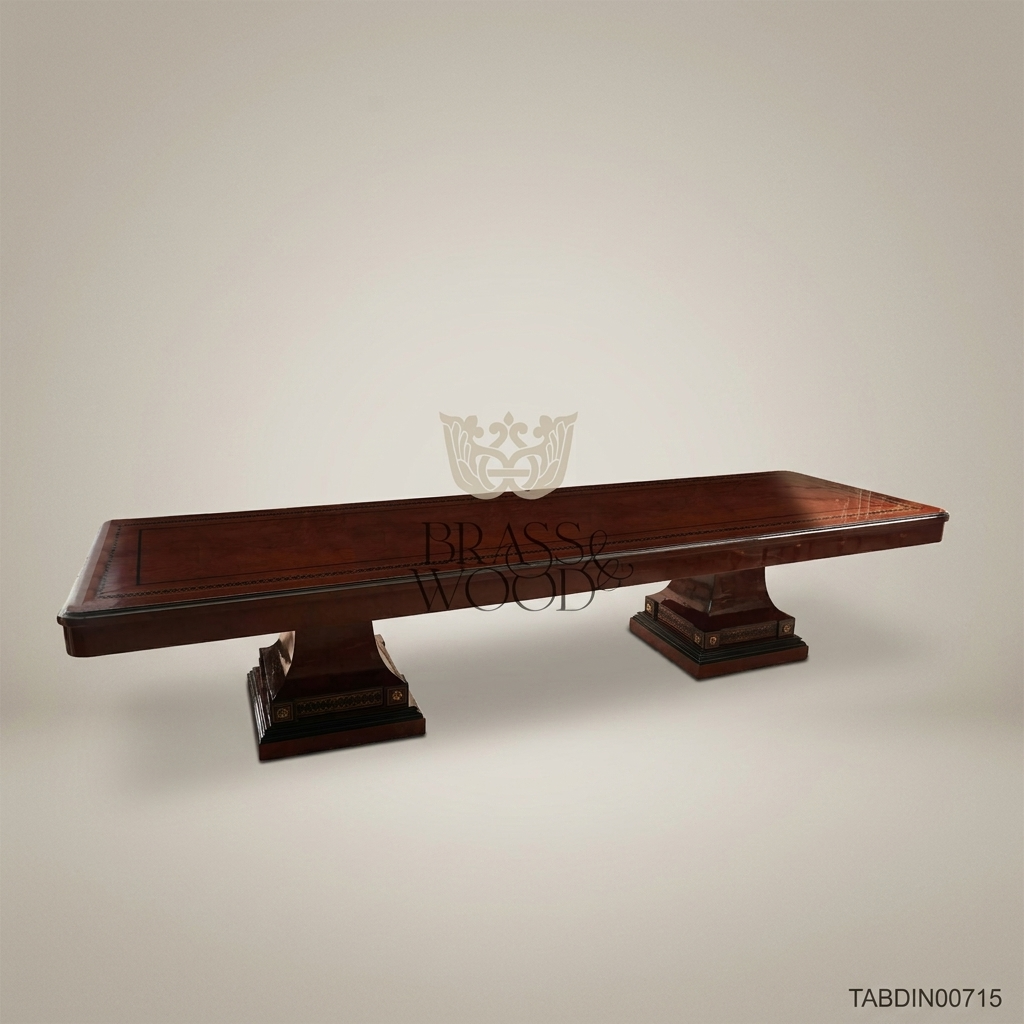 Brass & Wood Empire Double Pedestal Dining Table — 30 Persons