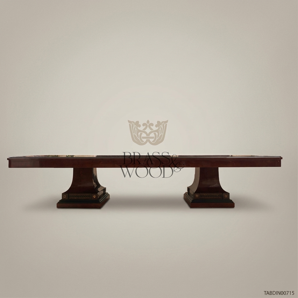 Brass & Wood Empire Double Pedestal Dining Table — 6 Persons