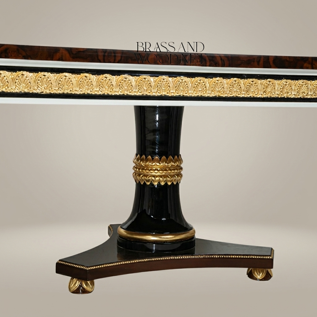 Brass & Wood Empire Dual-Pedestal Dining Table