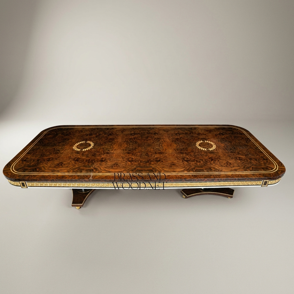 Brass & Wood Empire Dual-Pedestal Dining Table — 24 Persons