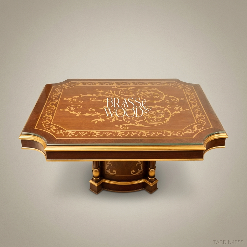 Brass & Wood Empire Inlaid Solid Wood Rectangular Dining Table