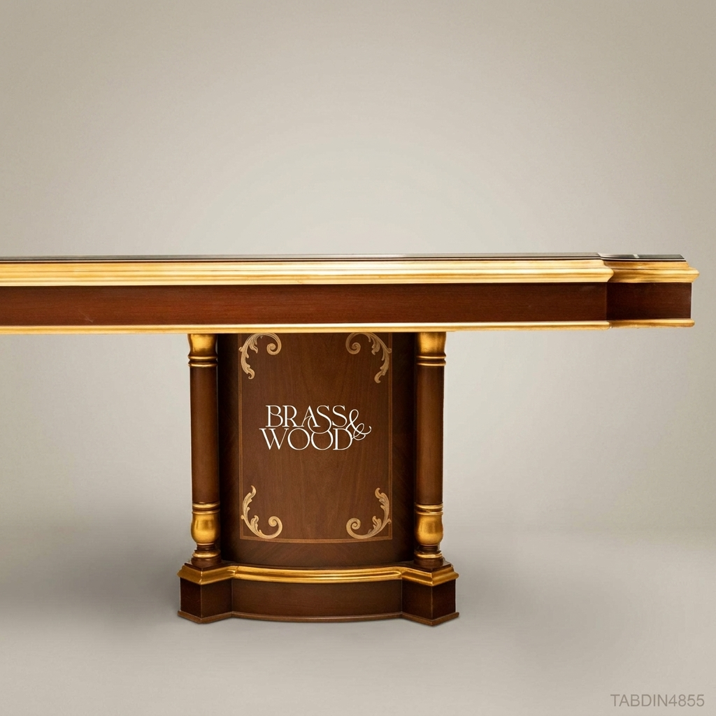 Brass & Wood Empire Inlaid Solid Wood Rectangular Dining Table — 18 Persons