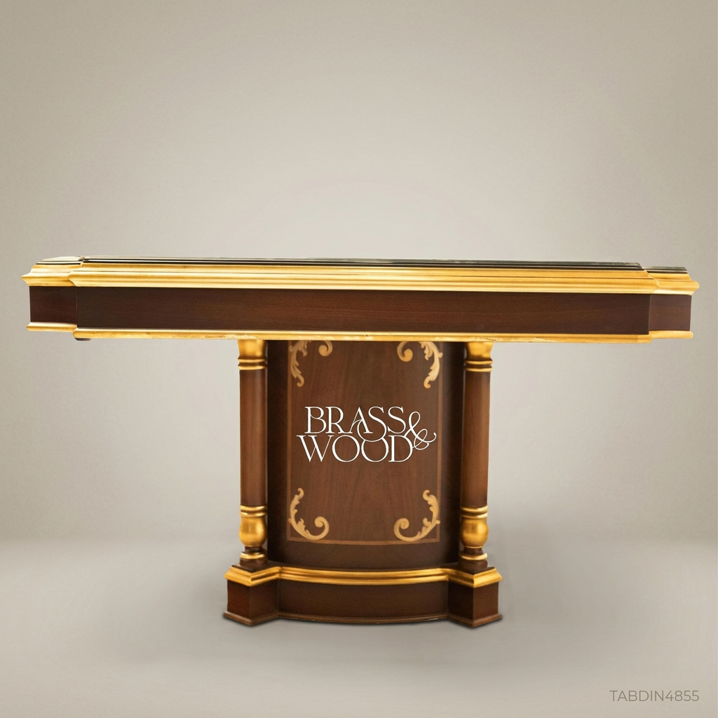 Brass & Wood Empire Inlaid Solid Wood Rectangular Dining Table — 28 Persons