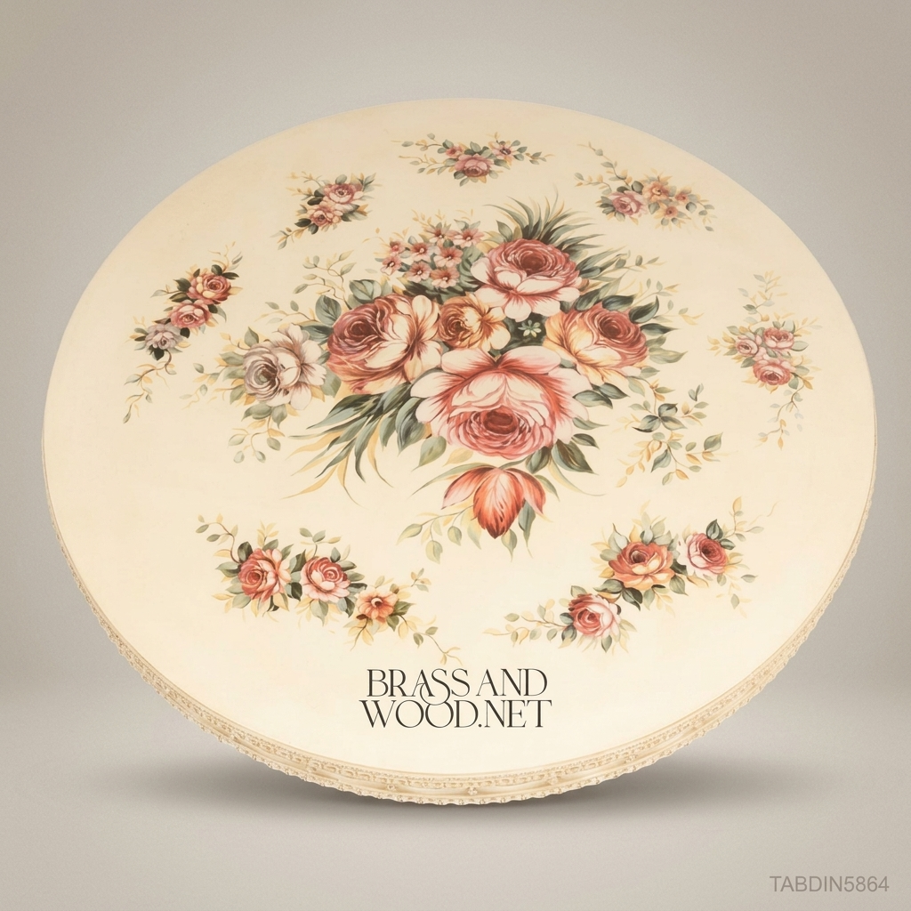 Ivory Floral Round Dining Table — 4 Persons